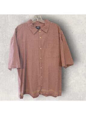 Old College Inn Mens Shirt Top XL Pockets Button Up Plaid Red Short Sleeve OCI